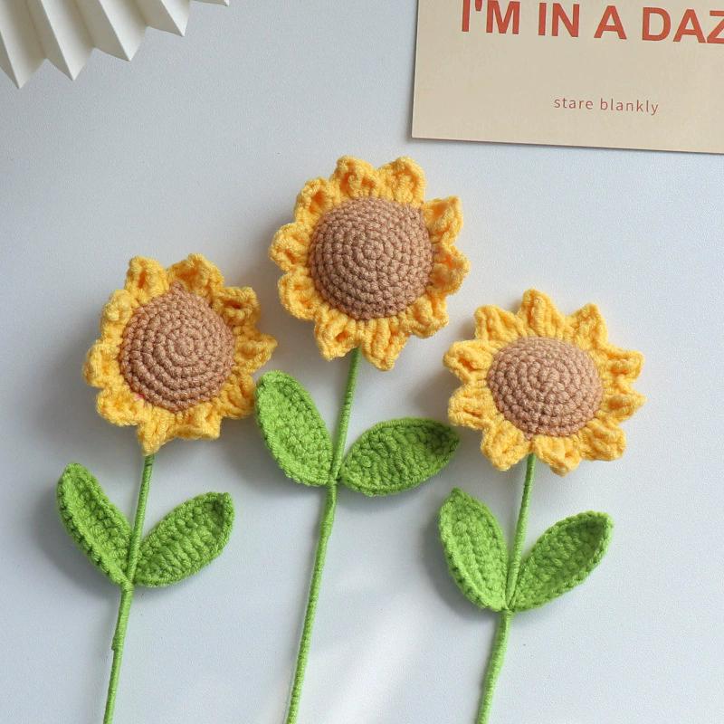 Finished Product Weaving Sunflower Simulation Handmade Yarn Knitting Sunflower Gift Flower Arrangement Decoration Birthday Party
