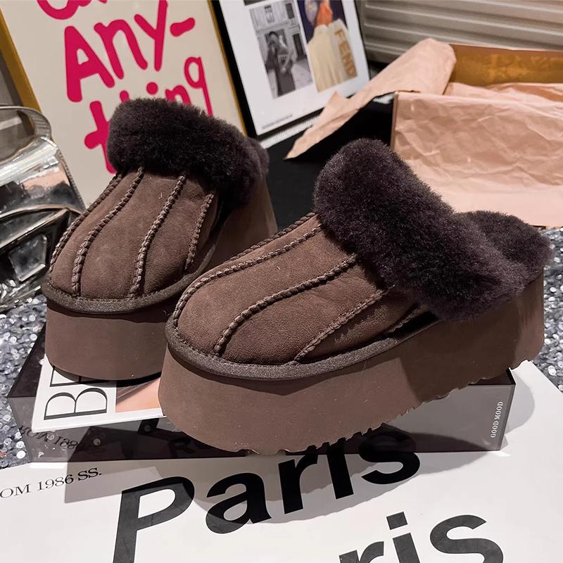 Fur Women Cotton Slippers Flats Platform Mules Shoes Home Fashion Flip Flops  Winter New Snow Boots Comfort Mujer
