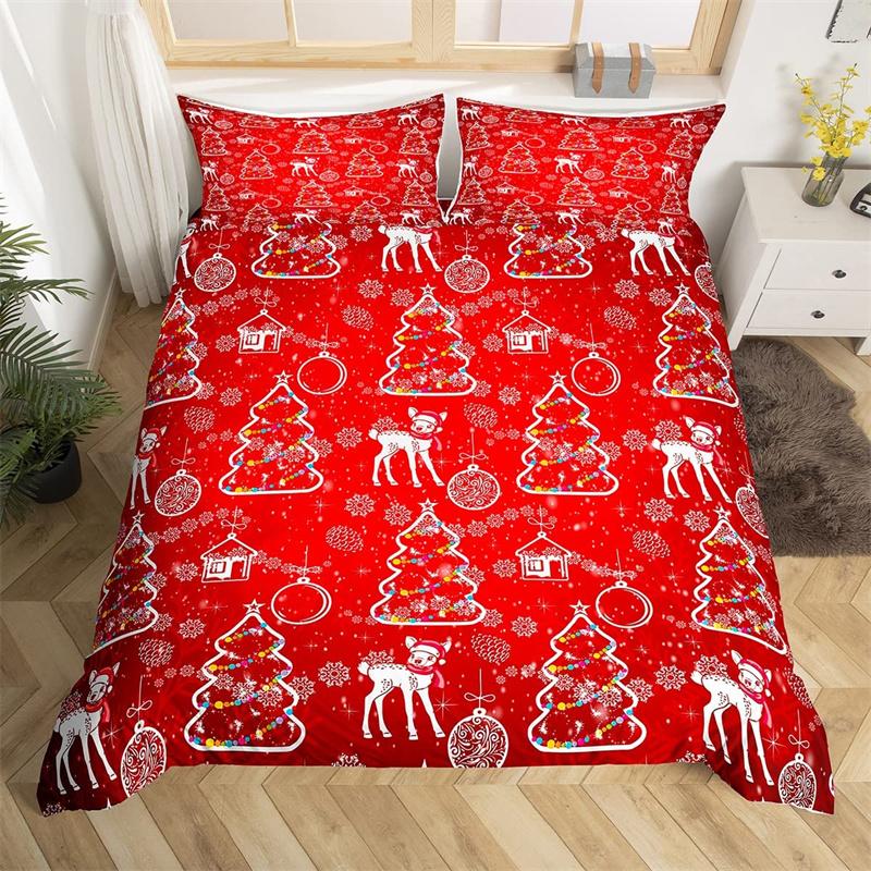 Merry Christmas Duvet Cover Set Happy New Year Comforter Cover Microfiber Xmas Deer Elk Bedding Set Twin For Boys Girls Bow Gift