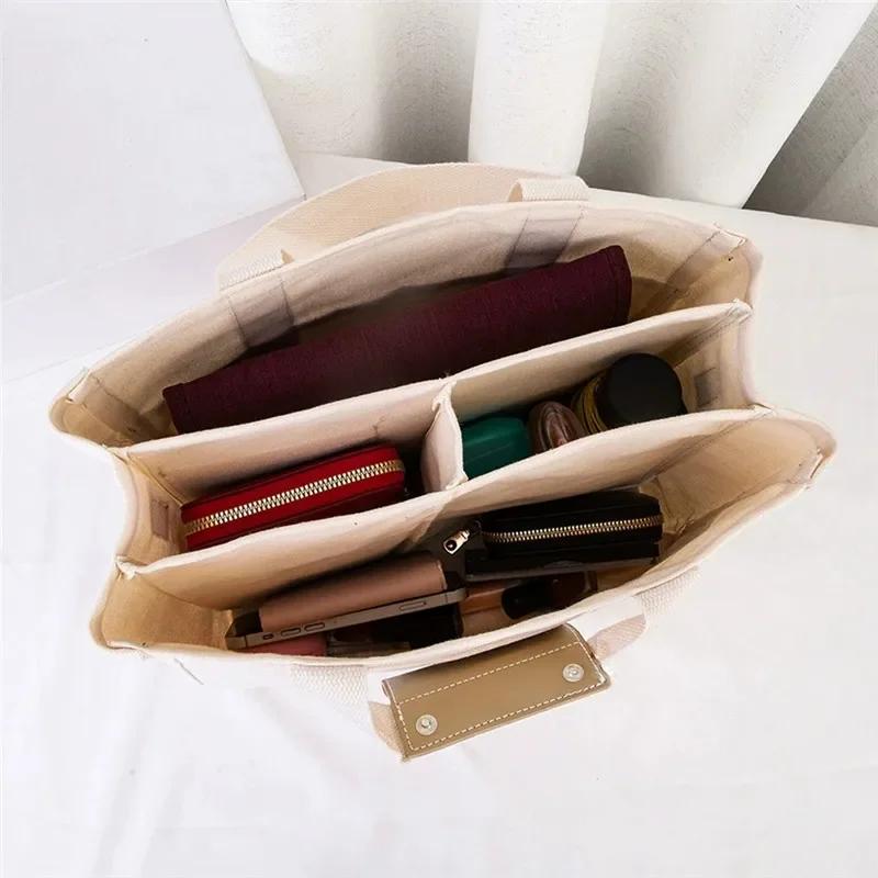 Thickened Canvas Tote Bag, Multi Functial Single Shoulder Crossbody Bag, Large Capacity Handbag with Multi-layer Storage Bag
