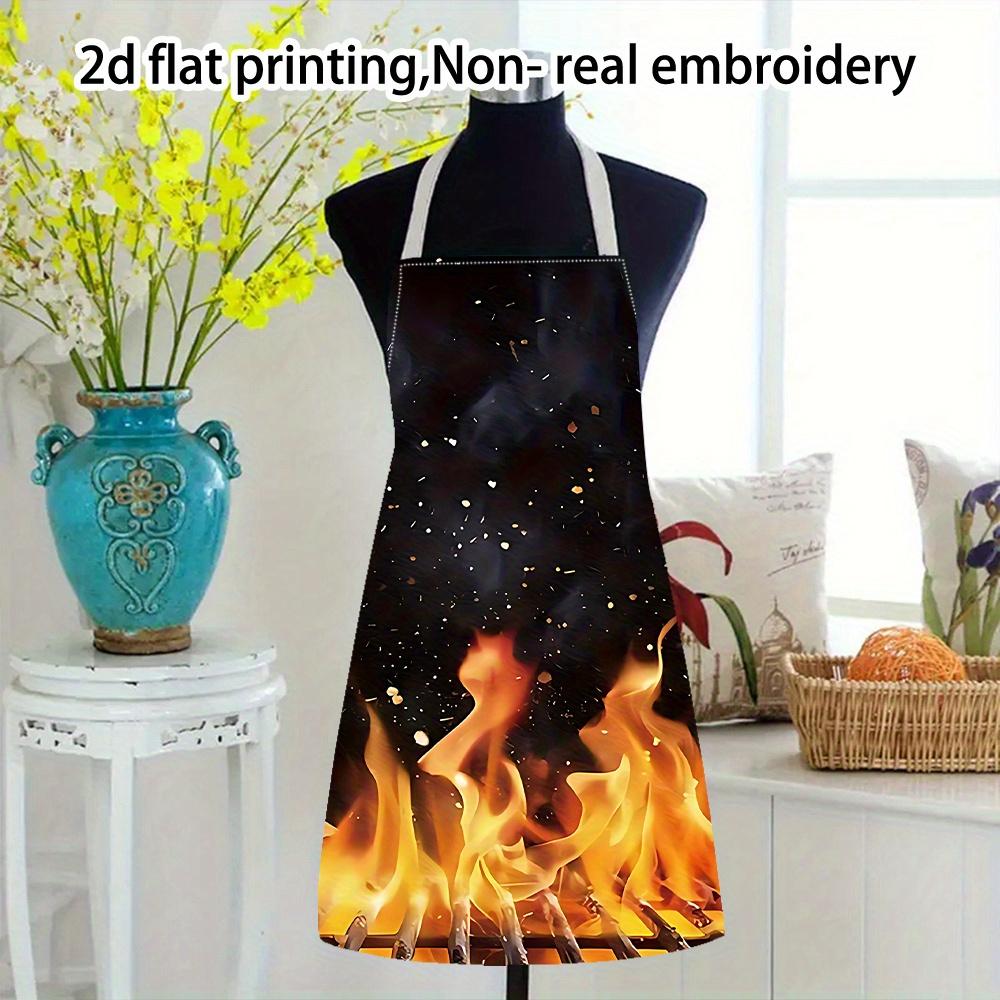 A 2D Printed Apron Made of Linen, Featuring a Flame Pattern Design, Is Ideal for Kitchen and Outdoor Cooking