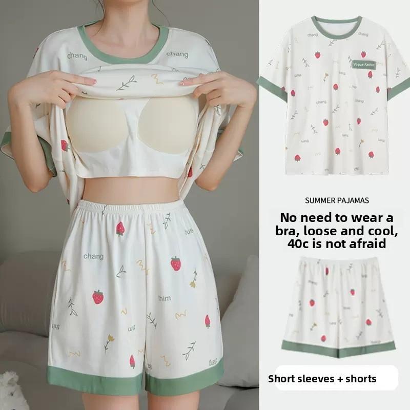Cartoon Girl Summer Pajamas Set With Chest Padding For Sleep And Lounge Comfort