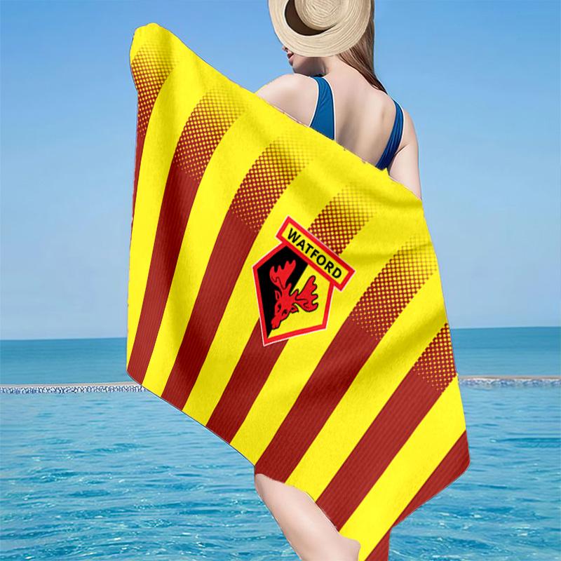 1 Stück Watford Wappen Design Strandtuch - Weiche, Saugfähige Mikrofaser, Leicht, Ideal für den Strand, Partys, Reisen, Camping Fan Geschenke