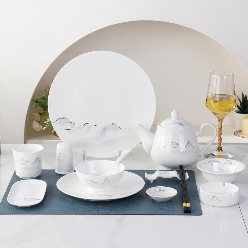 Elegant Bone China Dinnerware Set with Mountain Design
