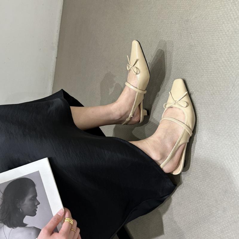 French Low Heel Small Heel Bag Head Sandals Shoes 2025 New Spring and Summer Bow Evening Single Shoes French Square Head