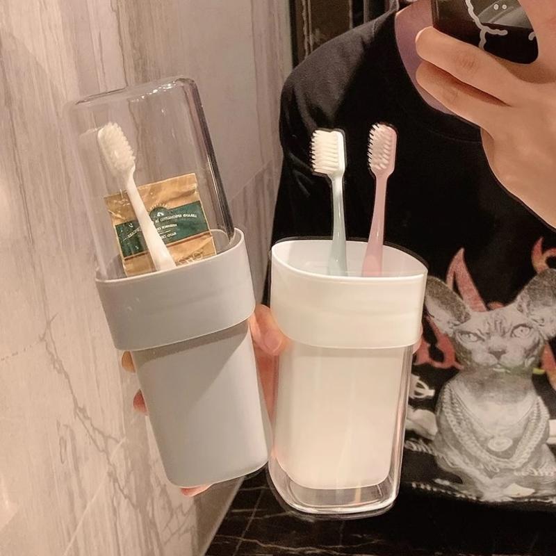 Tragbare Zahnbürstenbecher mit Deckel Plastik Trinkbecher zum Putzen Outdoor-Reise Anti-Fall Zahnbürstenhalter Mundspülbecher