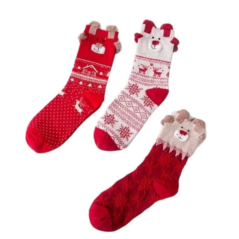 3 páry Losí Dámské Zimní Vánoční Punčochy Bavlna Vánoční Teplé Ponožky Dámské Ponožky do Poloviny Lýtka Dárky