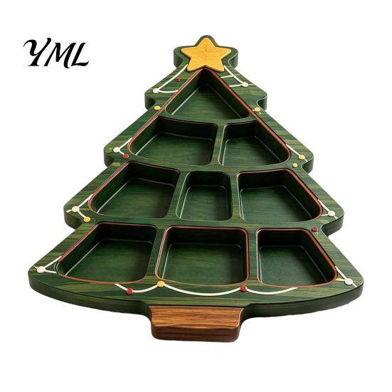 Durable Christmas Food Tray Tree Serving Platter, Wooden Snack for Holiday Parties, Multi-Compartment Display Festive Fruit Dish with Compartments