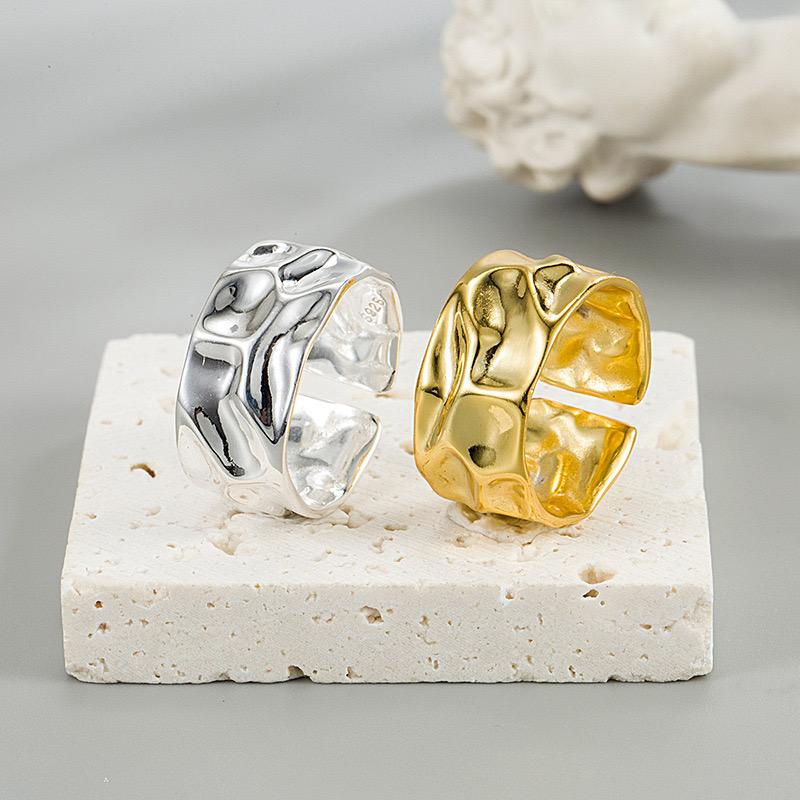 BF CLUB 925 Sterling Rings for Women Fashion Geometric Handmade Irregular Gold Wide Ring Party Christmas Gift