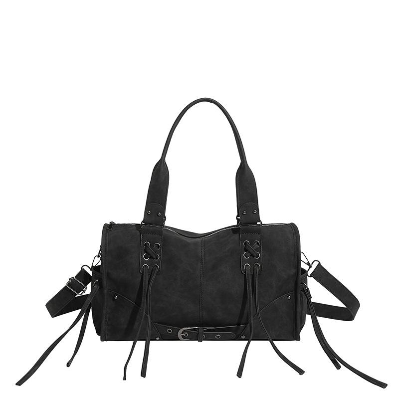 Замшевая сумка-тоут Женская модная сумка через плечо со шнуровкой и регулируемым ремнем чёрный