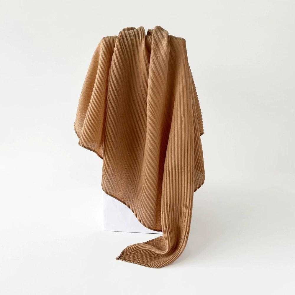 90*90cm Pleated Cotton Linen Square Scarf For Women Muslim Hijab Scarves Shawls Solid Headscarf Wraps Islamic Turban Headband