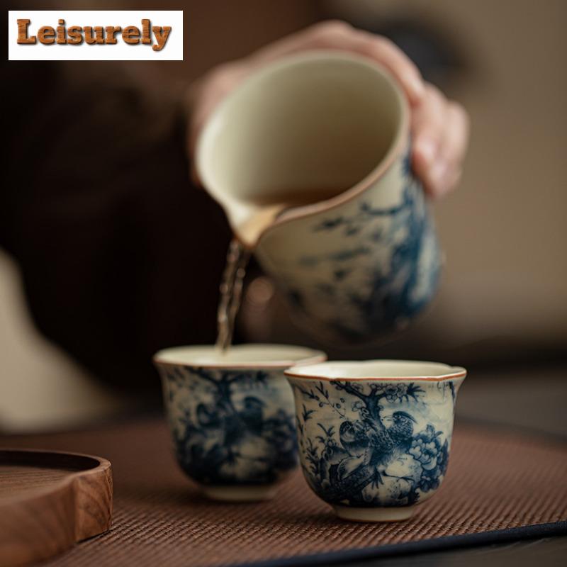 50ml Ceașcă de Ceai Ceramică Retro cu Flori și Păsări, Cupă cu Gură de Floare, Cupă Unică pentru Degustare Personală, Bol de Ceai Kungfu