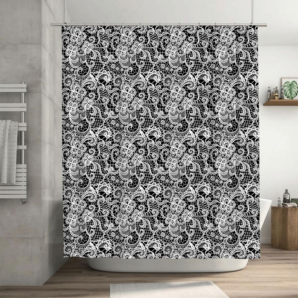 Black White Lace Shower Curtain Bathroom Decor Home Decoration Waterproof Printed Fabric Shower Curtains for Bathtub Custom Size