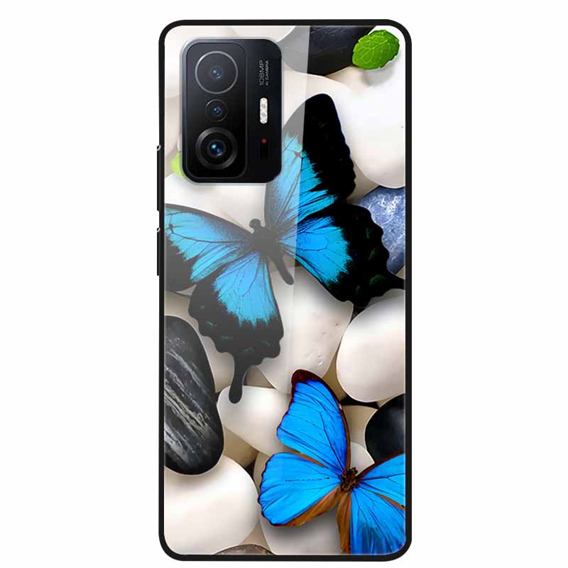 For Xiaomi 11T Pro Glass Case Hard Tempered Glass PC Cover Phone Case For Xiaomi Mi 11T 11 T Pro Shockproof Cartoon Funda Coque