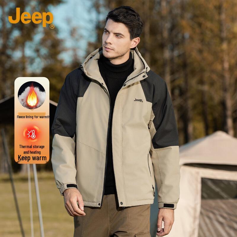 

JEEP Men s Fashion Spliced Windproof Hooded Jacket M