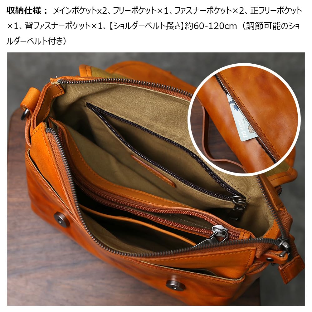 Whatna Antique-Style Tanned Natural Cowhide Leather One-Shoulder Bag for Men, Crossbody Bag, Clutch, Shoulder Bag, Tote Bag with 3 Compartments, Fits