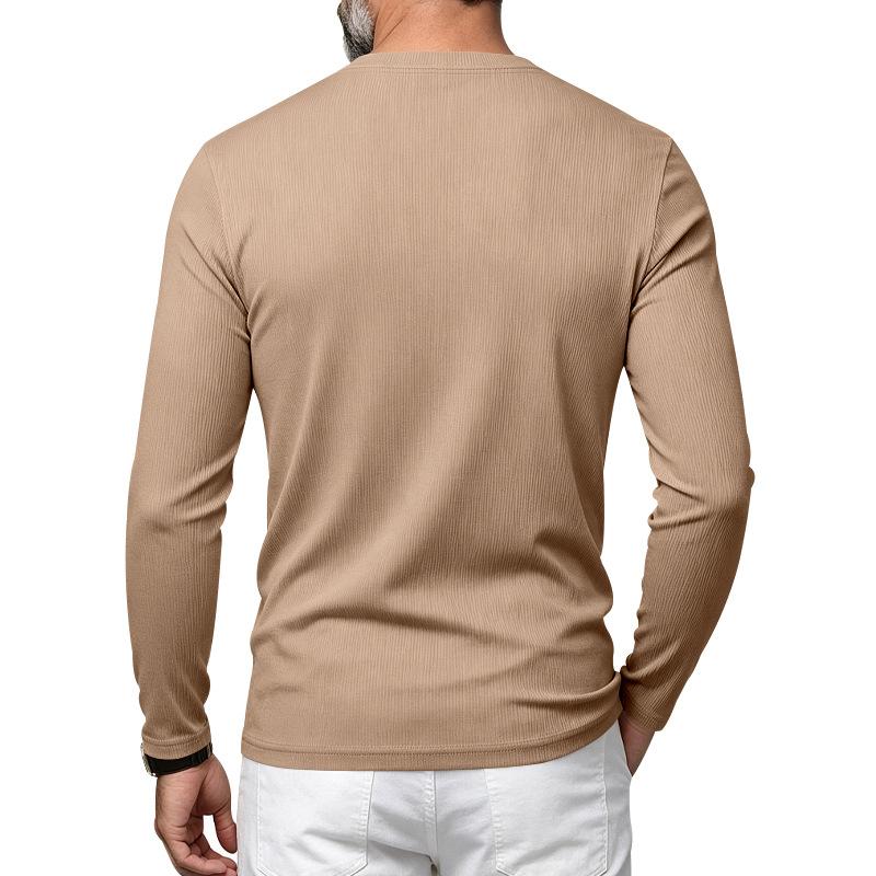 T-shirt da uomo a maniche lunghe con scollo a V a coste verticali, elasticizzata, vestibilità slim, maglia base, maglioni casual da indossare quotidianamente