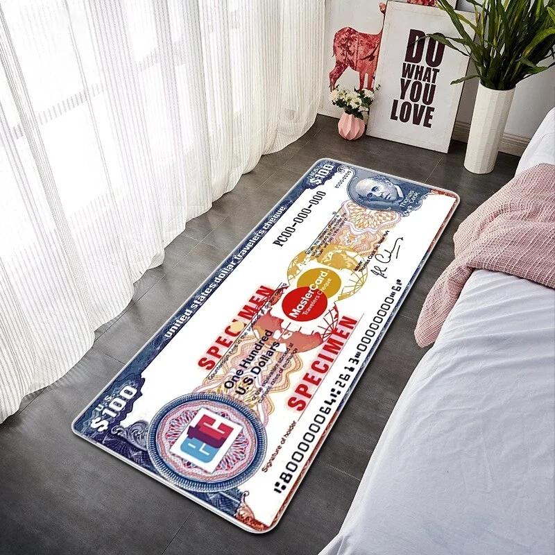 Kreative Dollar-Schein Druck Fußmatte Rutschfester Teppich für Schlafzimmer Wohnzimmer Küche Eingang Langlebiger Waschbarer Teppich Heimdeko