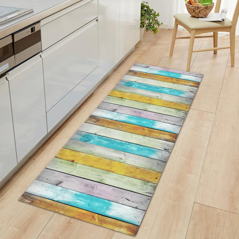 Imitation Wood Grain Stripe Kitchen Mat Entrance Doormat For Living Room Rug Home Bedroom Floor Hallway Balcony Anti-Slip Carpet