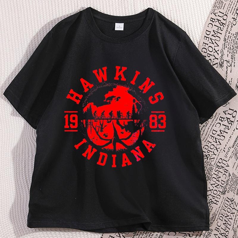 Hawkins 1983 Indiana Tričko pro Muže Ženy Vzhůru nohama Tričko Milovník Filmů Tričko Ležérní Kulatý Výstřih Bavlna Krátký Rukáv