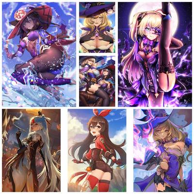 Поп-гра Genshin Impact Плакат Білий папір Мультяшна фігурка Сяо Ху Тао Плакати та принти Живопис Настінне мистецтво Декор Естетичний милий декор кімнати Фреска