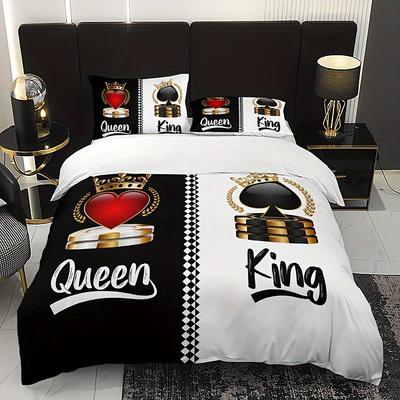 King Quen Crown Print Soft with Soft Fabric Duvet Cover Soft Breathable Beding for Al Seasons Includes 1 Soft Duvet Cover Plus 2 Pilowcases