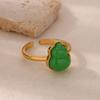 Stainless Steel Gold Color Rings For Women Vintage Green Gourd Adjustable Opening Ring Female Wedding Aesthetic Jewerly Gift