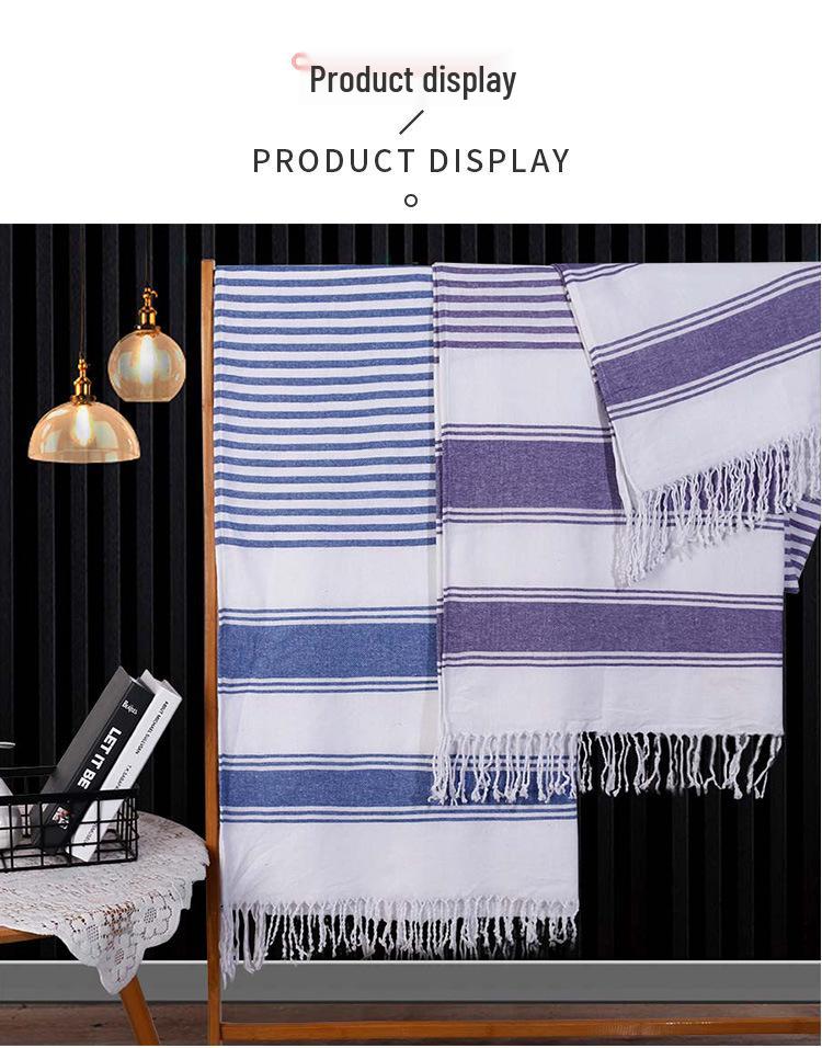Wide & Narrow Stripe Tassel Bath Towel, Minimalist Turkish Polyester-Cotton Beach Shawl