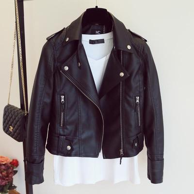Veste de moto pour femme 2025 style coréen en cuir PU - Manteau court à revers printemps/automne