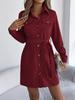 Women Lapel Collar Corduroy Belted Shirt Dress Long Sleeve Button Down Mini Dress With Pockets