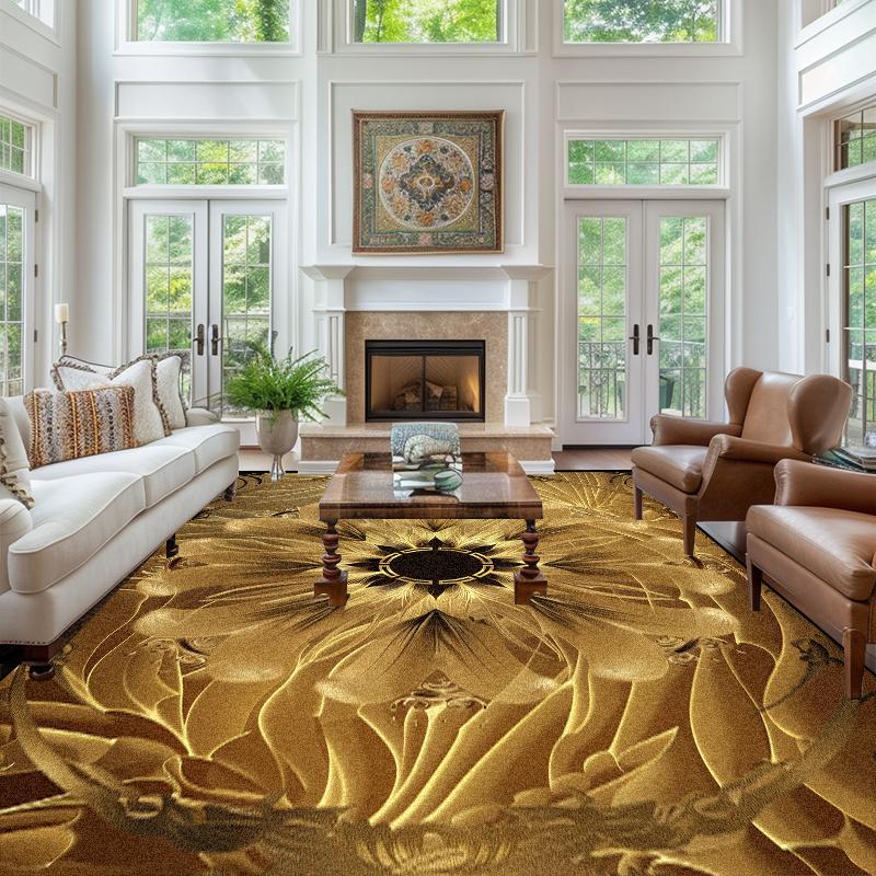 Modern Golden Luxury Large Carpet Home Bedroom Bedside Decoration Rugs Washable Non-slip Coffee Table Mat European Hotel Carpe