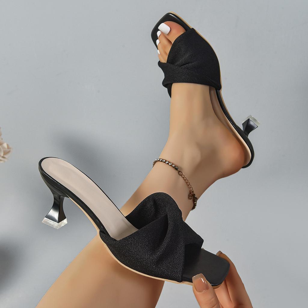 Fashion Summer 2025 High Heel Sandals Pink Women's Slippers Women Outdoor Wear Half Slippers Thin Heel Slip-On Shoes Black Sandals