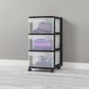 3 Drawer Plastic Storage Cart with Clear Drawers Rolling Organizer Bedroom Kitchen Bathroom Craft Room Portable Storage Solution