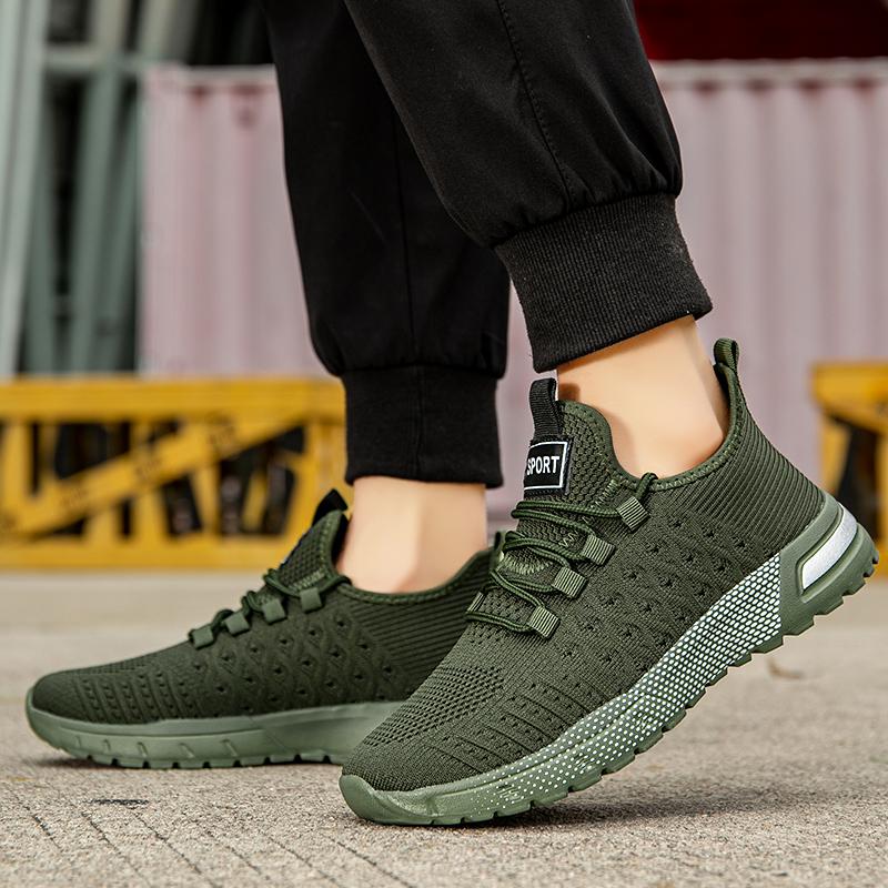 Men‘s Running Shoes Non-slip Lace-up Casual Shoes Fashion Knit Sneakers Breathable Mesh Walking Shoes Fitness Training Flat Shoe