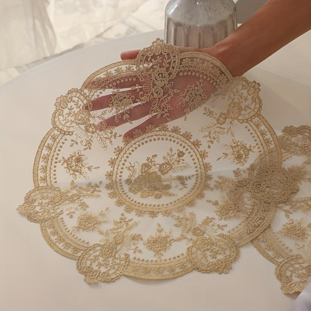 1/2/6pcs Embroidered Lace Tablemats Flower Embroidery Decorative Handmade Lace Table Mats Round Napkin Placemat