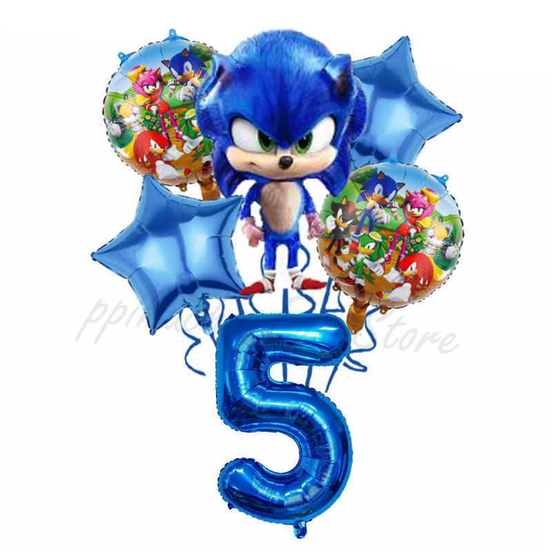 6Pcs Cartoon Hedgehog Balloons Sonic Theme Birthday Party Decoration Balloons For Boys Children Baby Bath Toys