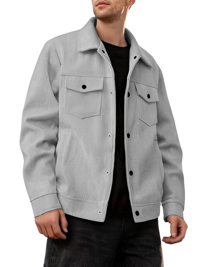 Men's Trendy Corduroy Single-breasted Long Sleeve Pocket Jacket