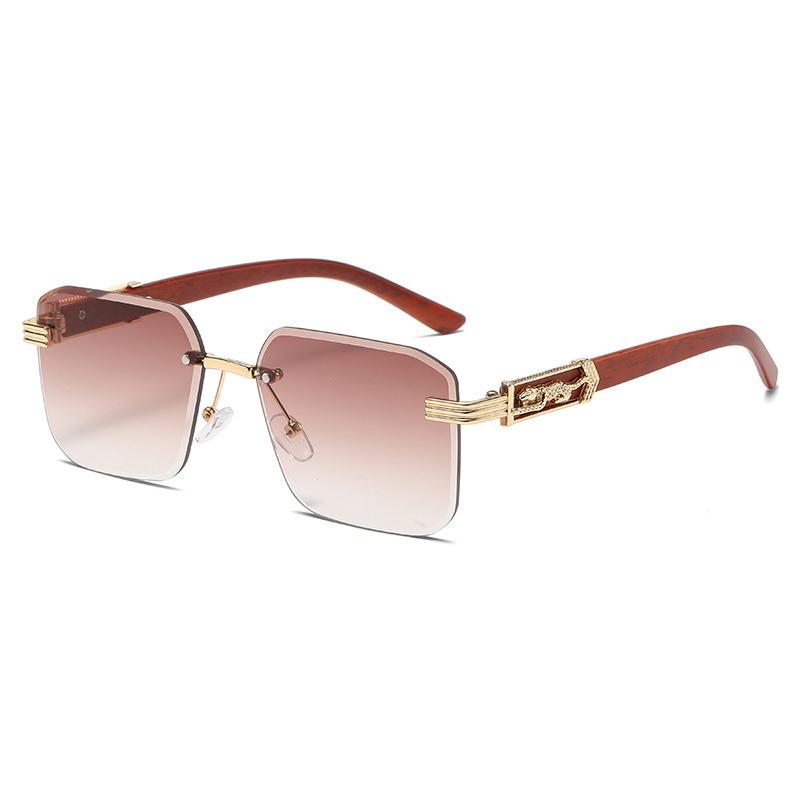 

Прямоугольные солнцезащитные очки без оправы, женские солнцезащитные очки с ромбовидной огранкой под дерево, люксовый бренд, дизайнерские модные ретро безрамные солнцезащитные очки UV400