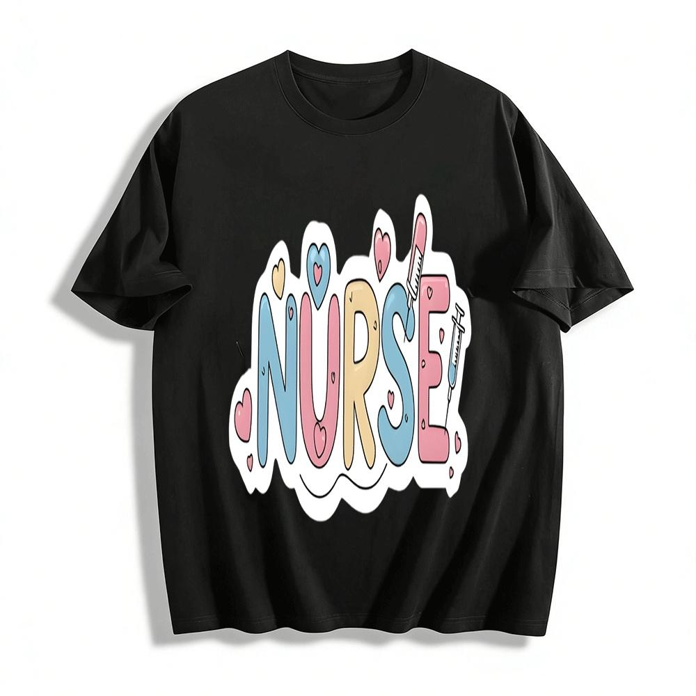 

Cute Heart Nurse Print Casual Short Sleeve Top Pure cotton T-shirt XXS