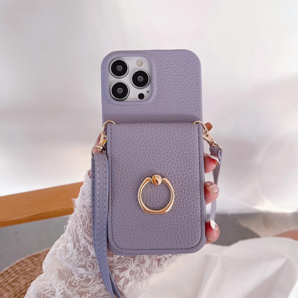 Ring Stand Phone Case For iPhone 17 Air 16 15 14 Plus 13 12 11 Pro Max Pocket Credit Card Holder Crossbody Lanyard Leather Cover