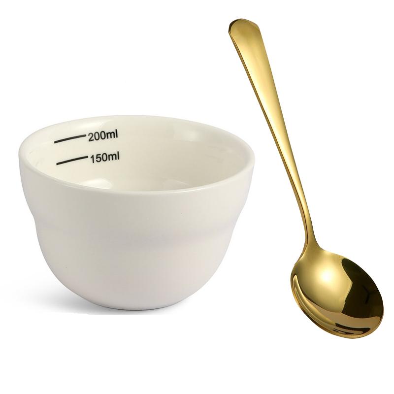 200ml Keramik-Kaffeeschale mit Skala Verdickte Messschale U Cupping-Tasse mit Löffel Espresso-Messbecher Kaffeezubehör