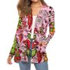 Women's Fashion Christmas Print Long-Sleeved Pocketed Slim-Fit Cardigan Coat
