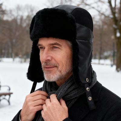 Winter PU Hut Fliegermütze Herren Outdoor Winddicht Kältefest Skimütze Dickes Fleece Warm Baumwollmütze