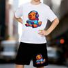 Boys 2 Piece Cartoon Beaver Printed Outfit, Short Sleeve T-Shirt and Shorts Set for Kids Age 5-14,Black and White Sporty Casual Summer Clothes