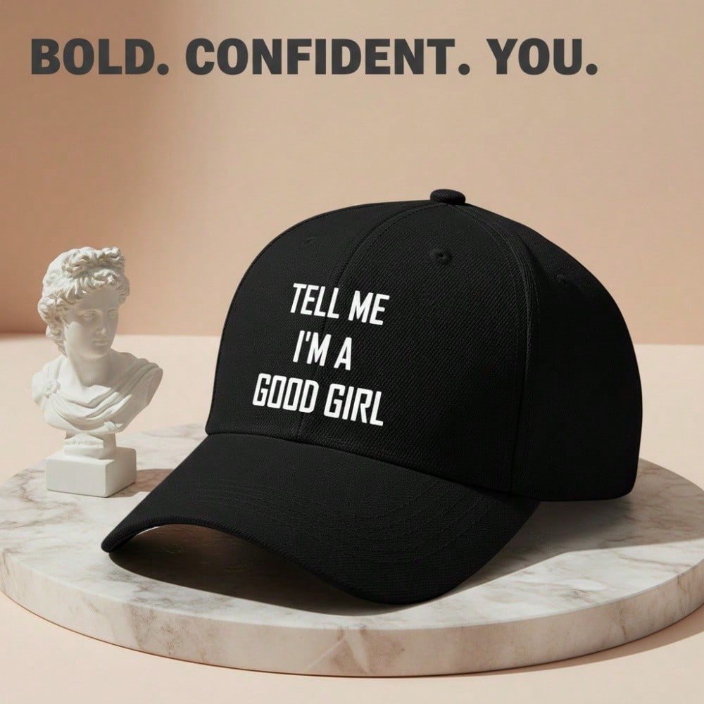 [Slogan Baseball Cap] Women's "TELL ME I'M A GOOD GIRL" Print Cream Hat, Adjustable Soft Breathable, Sun Protection Casual Street Dad Cap