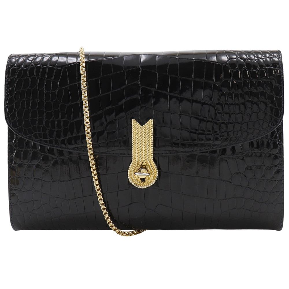 

MORABITO ChainShoulder Shoulder Bag 2-way clutch black Embossed Leather Women Used
