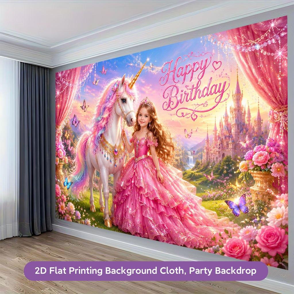2D Flat Backdrop1pc Princess Unicorn Fairy Tale Scene Backdrop Banner Polyester Backdrop For Living Room Bedroom Office Decor Outdoor Decor