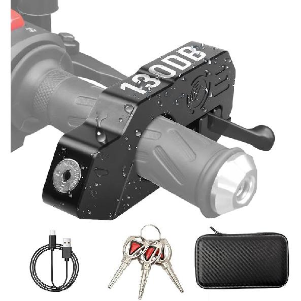 Motorcycle Locks Anti Theft, Motorcycle Grip Lock 130DB Alarm Heavy Duty Throttle Lock, Waterproof Brake Alarm For Moped, Bike, Scooter, ATV (Black) 130db Alarm Lock