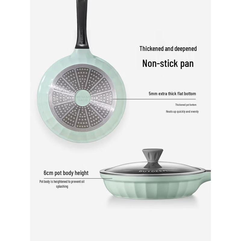 Beiding 26cm Light Cedar Green Non-Stick Frying Pan with Lid