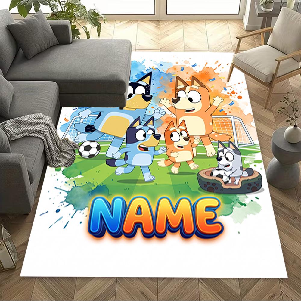 Bluey's Soccer Fun Customizable Name Area Rug Perfect for Dormitory Decorate room Entryway Playrooms Anti-slip Rug Office home decor Gift for Festival